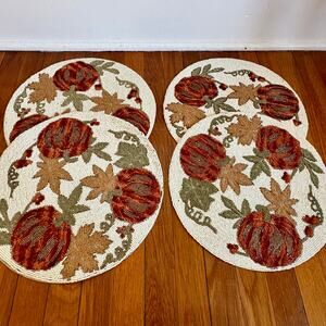 Sigrid Olsen Beaded Pumpkin Placemats Set of 4 Fall Thanksgiving Decor